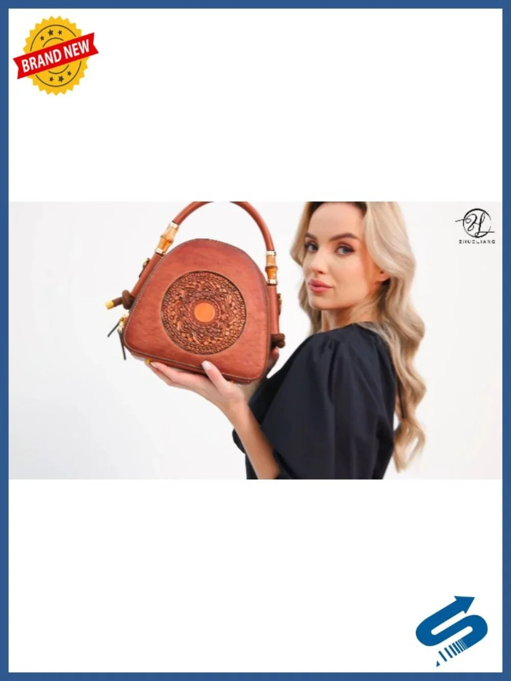 Top Cowhide Leather Satchel Handbag with Detachable Strap